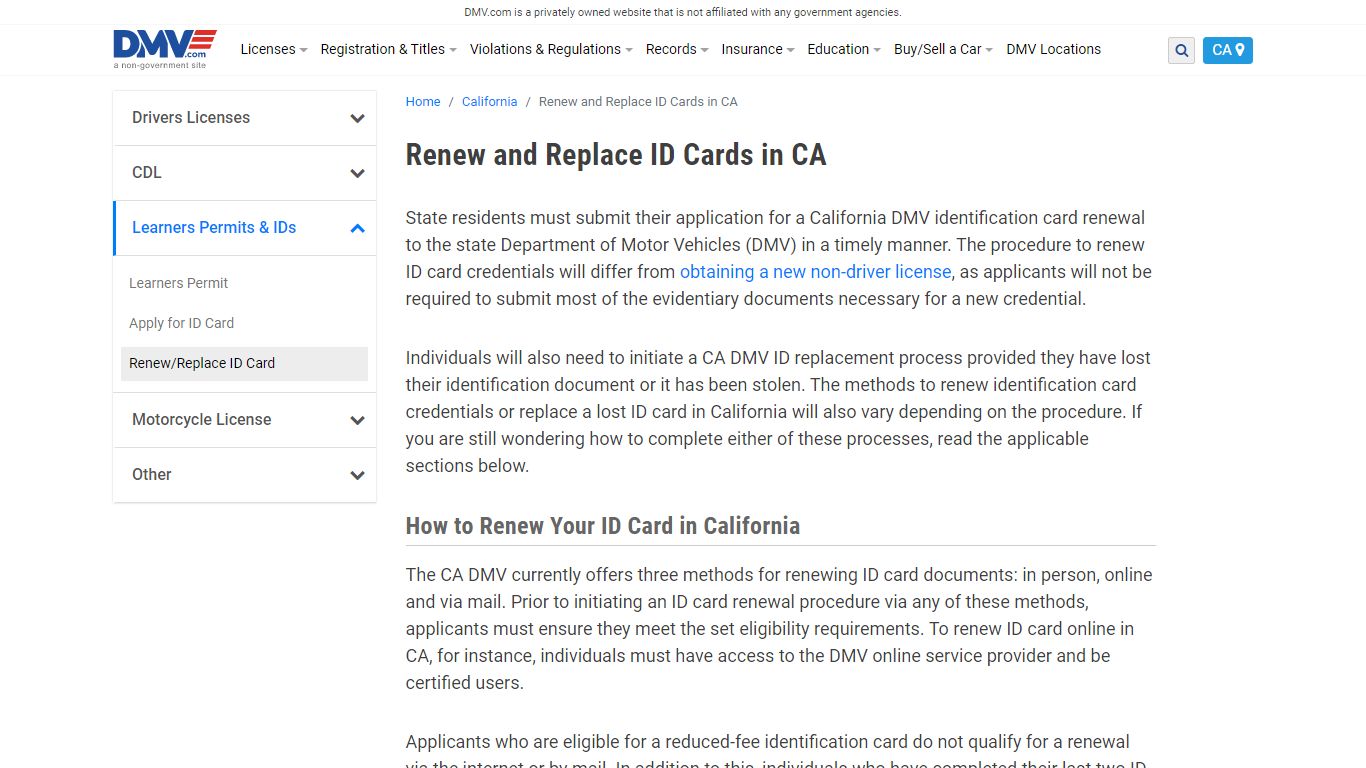 Renew And Replace ID Cards In California | DMV.com